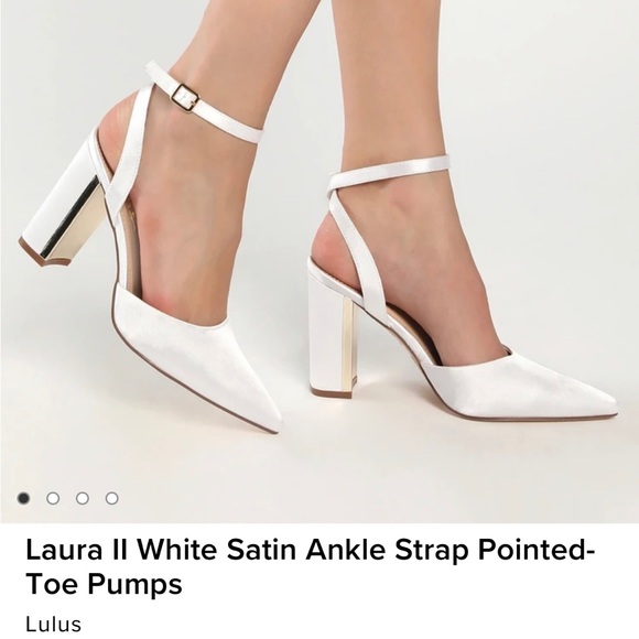 Laura II White Satin Ankle Strap Pointed-Toe Pumps -Sz 7 - Picture 1 of 7